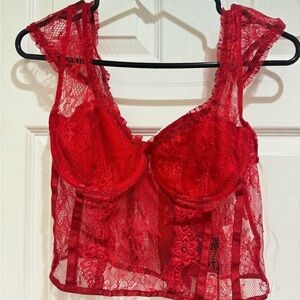 Fashion Nova Red Crop Top with Structured Cups and Intricate Lace